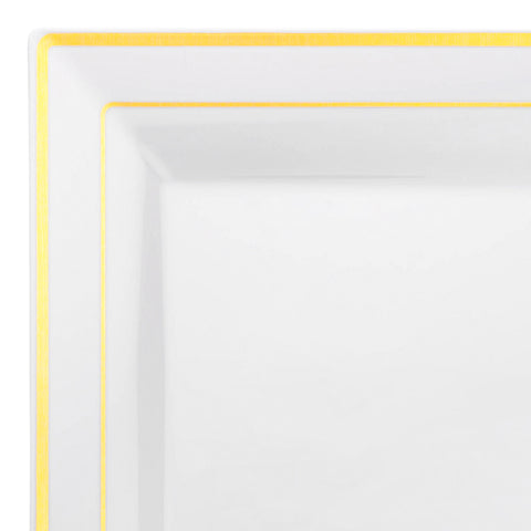 White with Gold Square Edge Rim Plastic Salad Plates (6.5