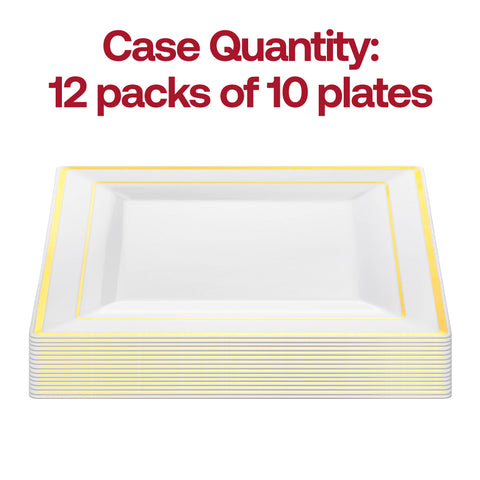 White with Gold Square Edge Rim Plastic Salad Plates (6.5