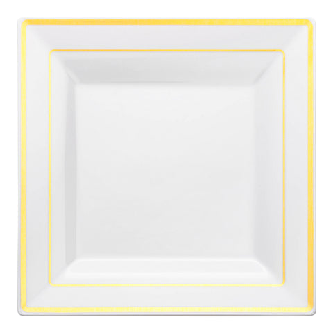 White with Gold Square Edge Rim Plastic Salad Plates (6.5