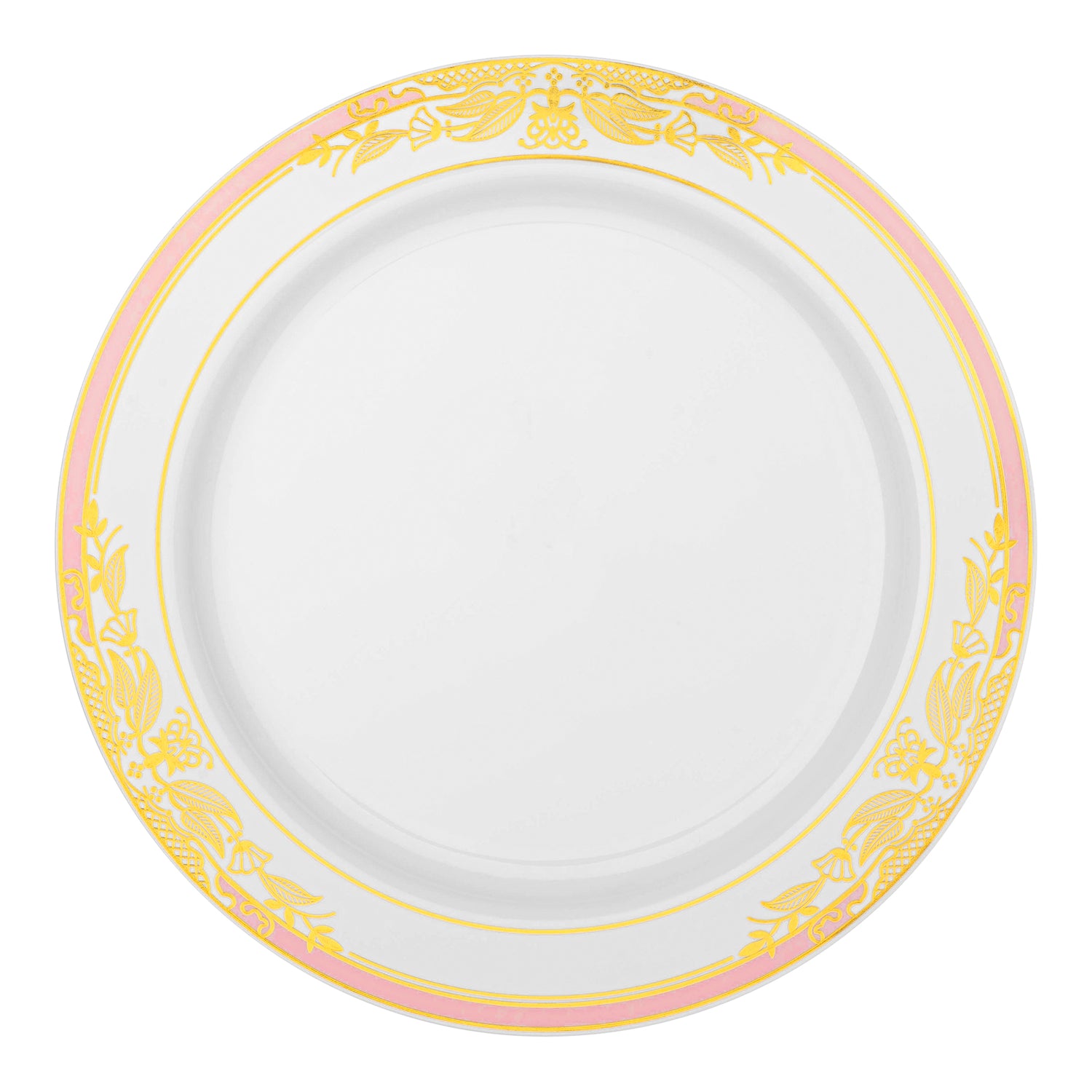 White with Pink and Gold Harmony Rim Disposable Plastic Dinner Plates (10.25") Secondary | Smarty Had A Party