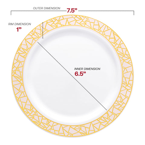 White with Pink and Gold Mosaic Rim Round Plastic Salad Plates (7.5