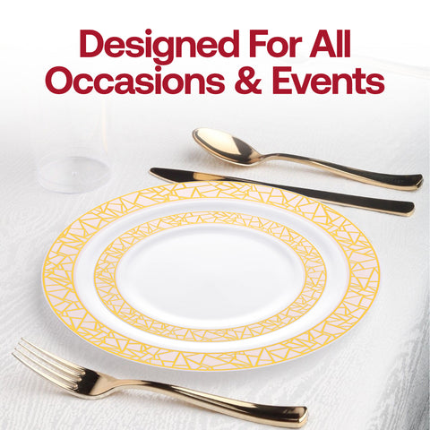White with Pink and Gold Mosaic Rim Round Plastic Salad Plates (7.5