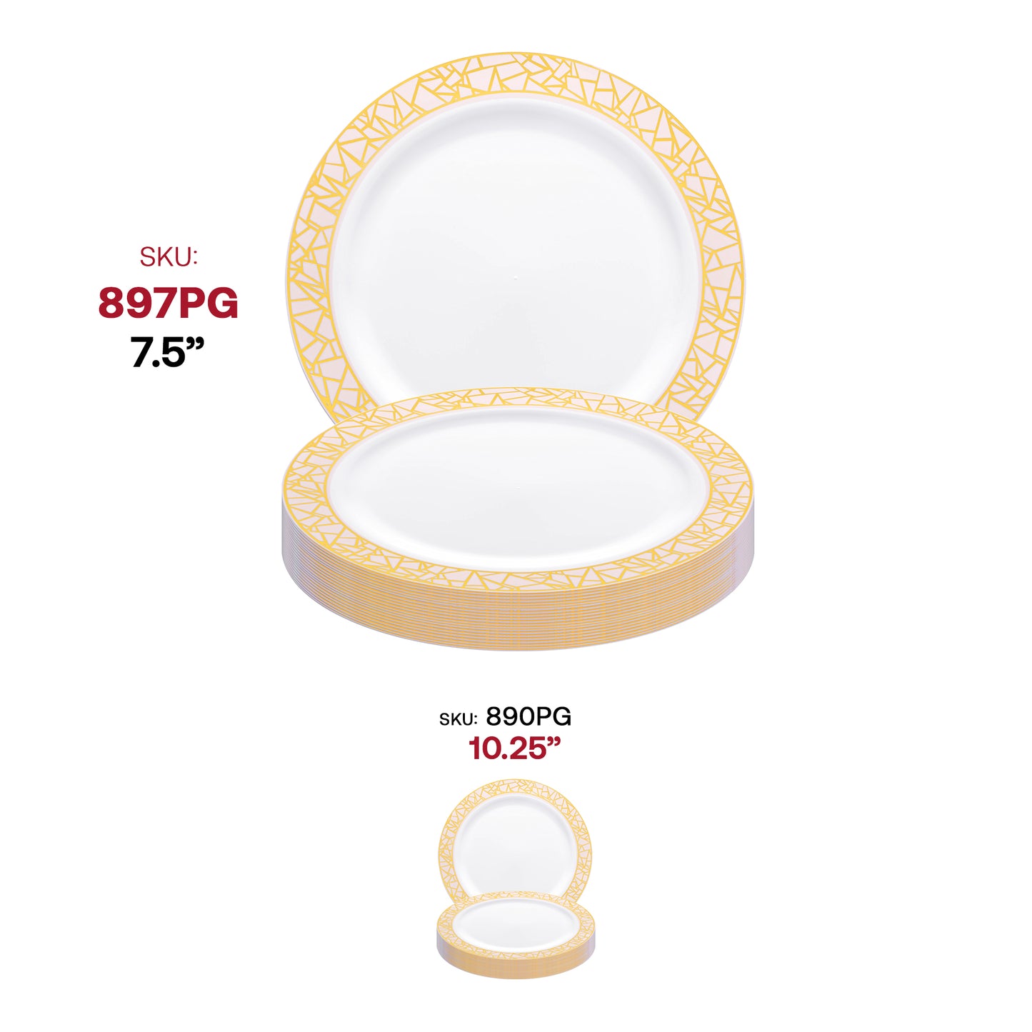 White with Pink and Gold Mosaic Rim Round Plastic Salad Plates (7.5")