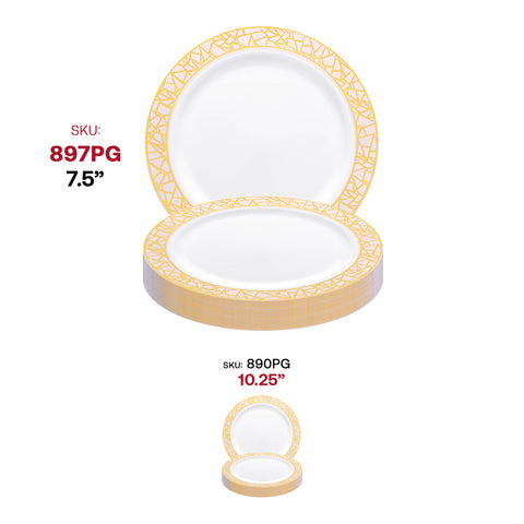 White with Pink and Gold Mosaic Rim Round Plastic Salad Plates (7.5