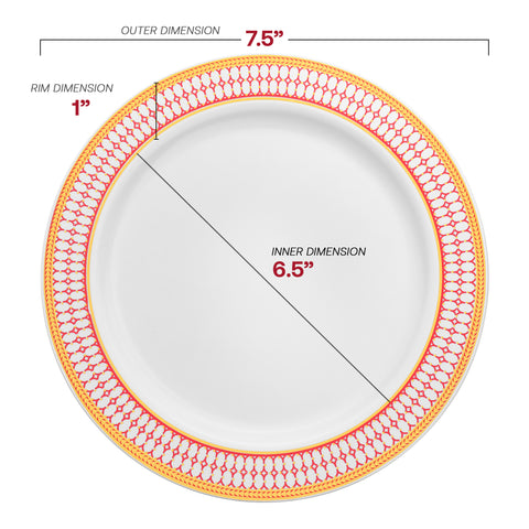 White with Red and Gold Chord Rim Plastic Appetizer/Salad Plates | The Kaya Collection