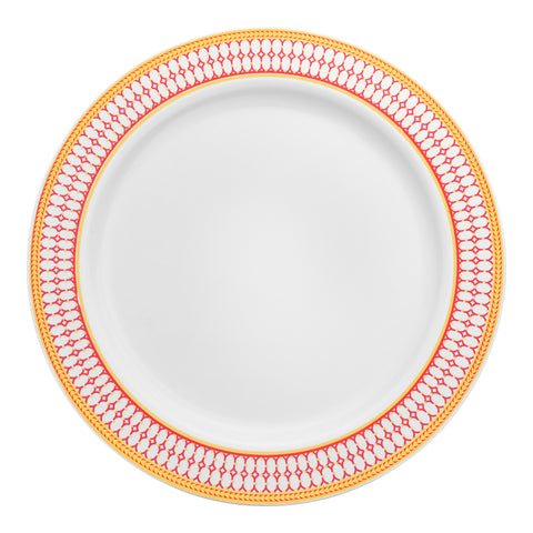 White with Red and Gold Chord Rim Plastic Appetizer/Salad Plates | The Kaya Collection