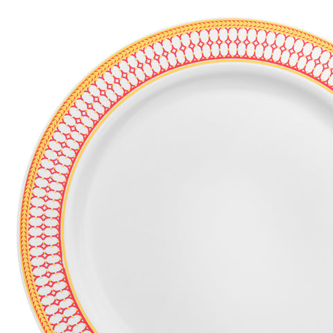 White with Red and Gold Chord Rim Plastic Dinner Plates (10.25