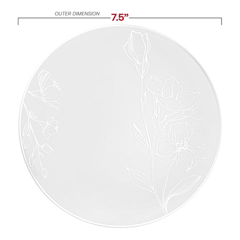 White with Silver Antique Floral Round Disposable Plastic Appetizer/Salad Plates | The Kaya Collection