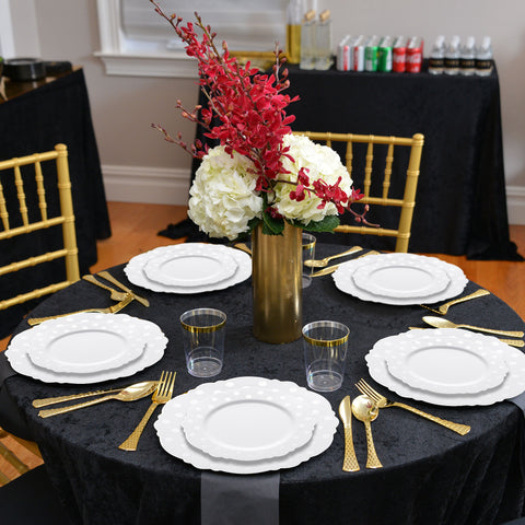 White with Silver Dots Round Blossom Plastic Disposable Salad Plates (7.5