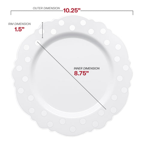 White with Silver Dots Round Blossom Disposable Plastic Dinner Plates | The Kaya Collection