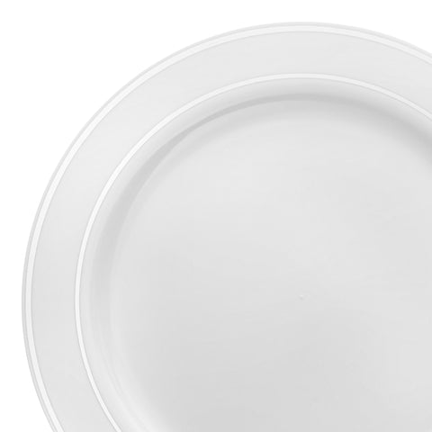 White with Silver Edge Rim Plastic Buffet Plates (9