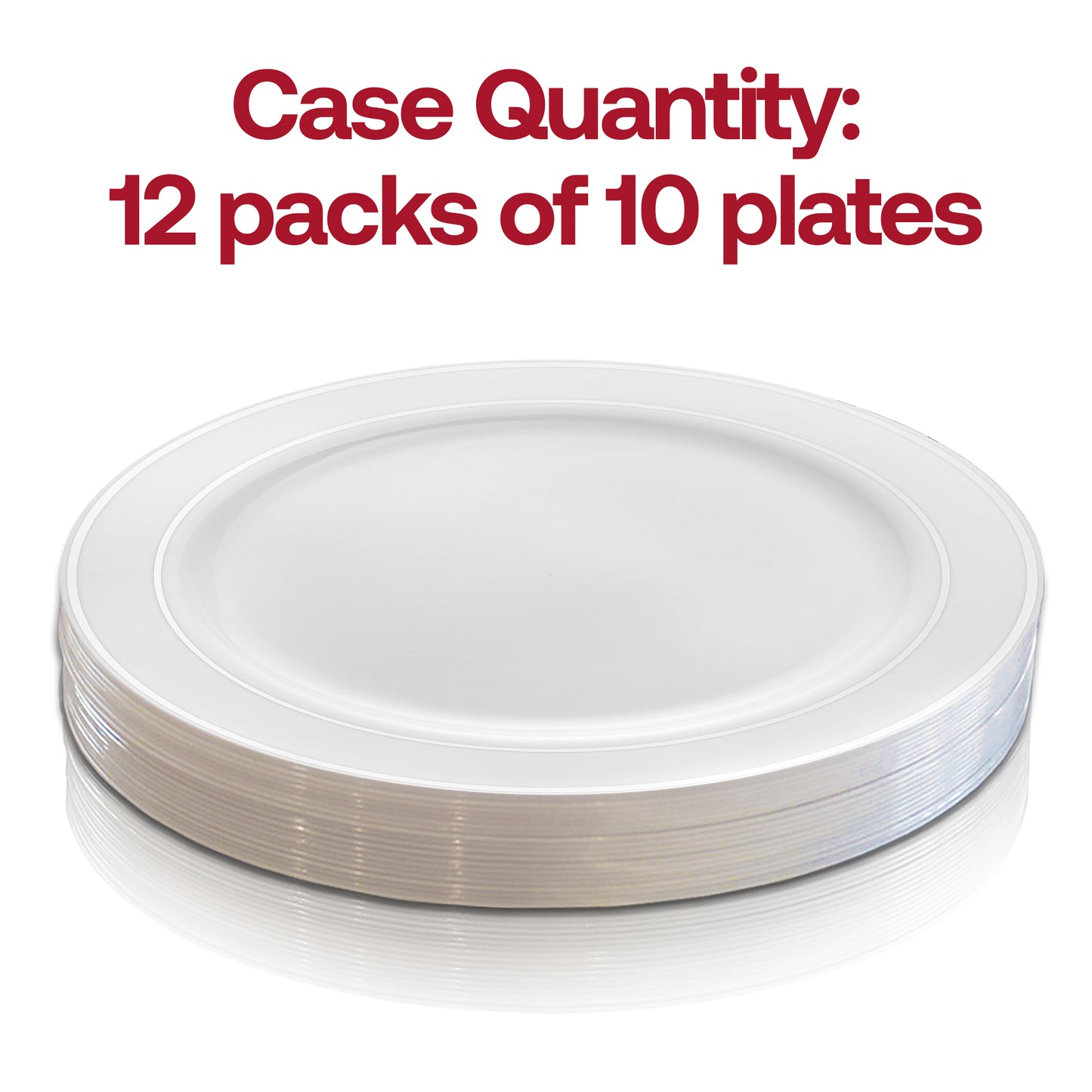 White with Silver Edge Rim Plastic Buffet Plates (9") Quantity | The Kaya Collection