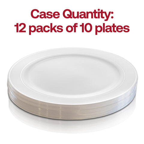 White with Silver Edge Rim Plastic Pastry Plates (6