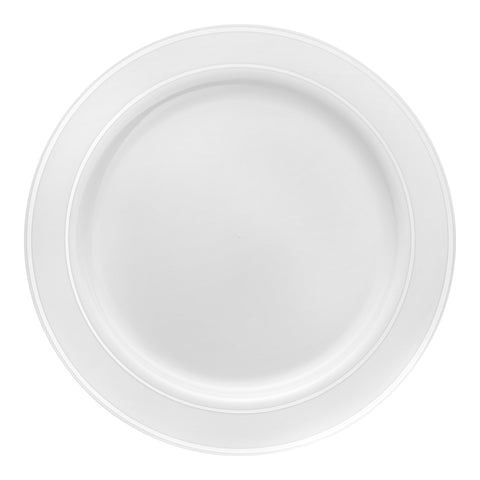 White with Silver Edge Rim Plastic Pastry Plates (6