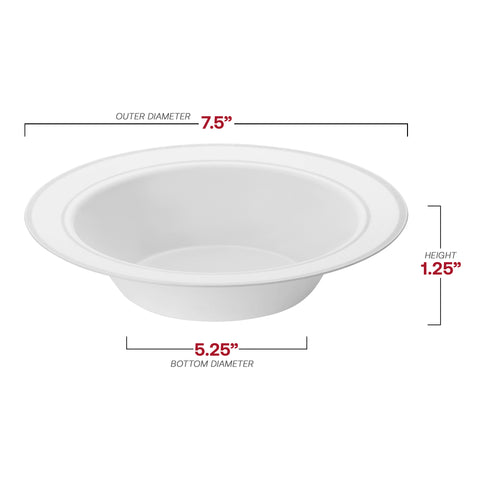 White with Silver Edge Rim Disposable Plastic Soup Bowls (12 oz.)