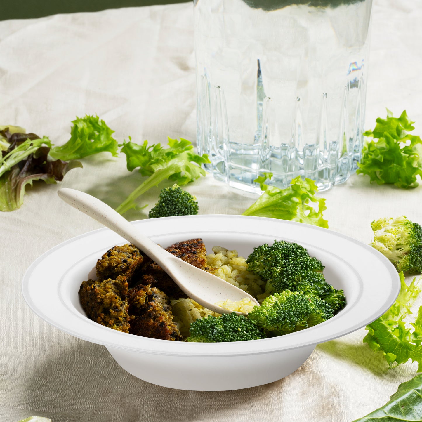 White with Silver Edge Rim Disposable Plastic Soup Bowls (12 oz.)