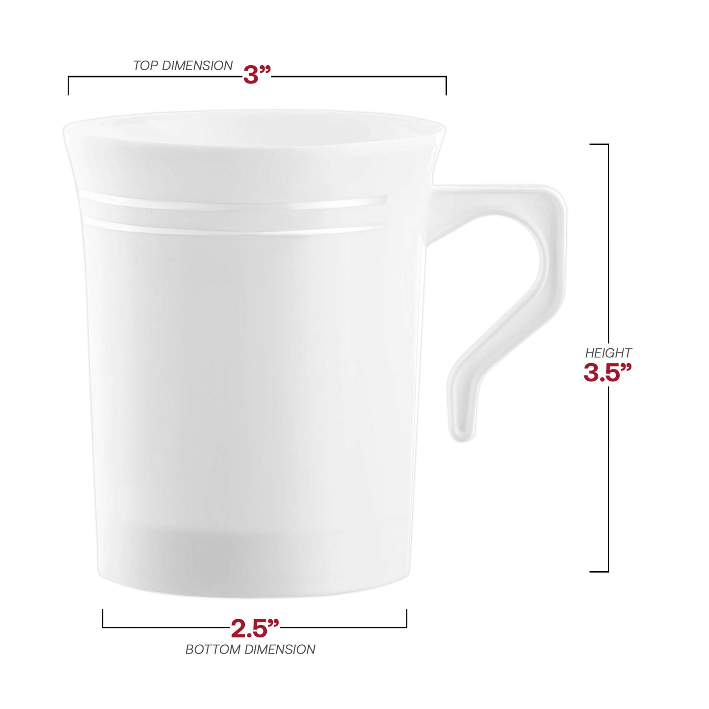8 oz. White with Silver Edge Rim Round Disposable Plastic Coffee Mugs