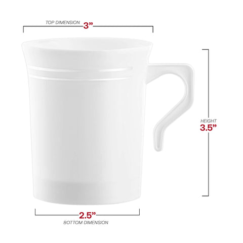 8 oz. White with Silver Edge Rim Round Disposable Plastic Coffee Mugs
