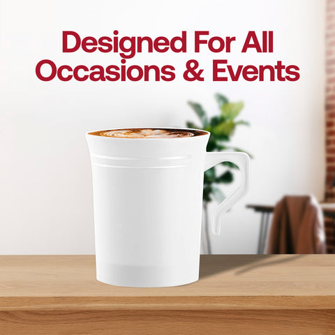 8 oz. White with Silver Edge Rim Round Disposable Plastic Coffee Mugs