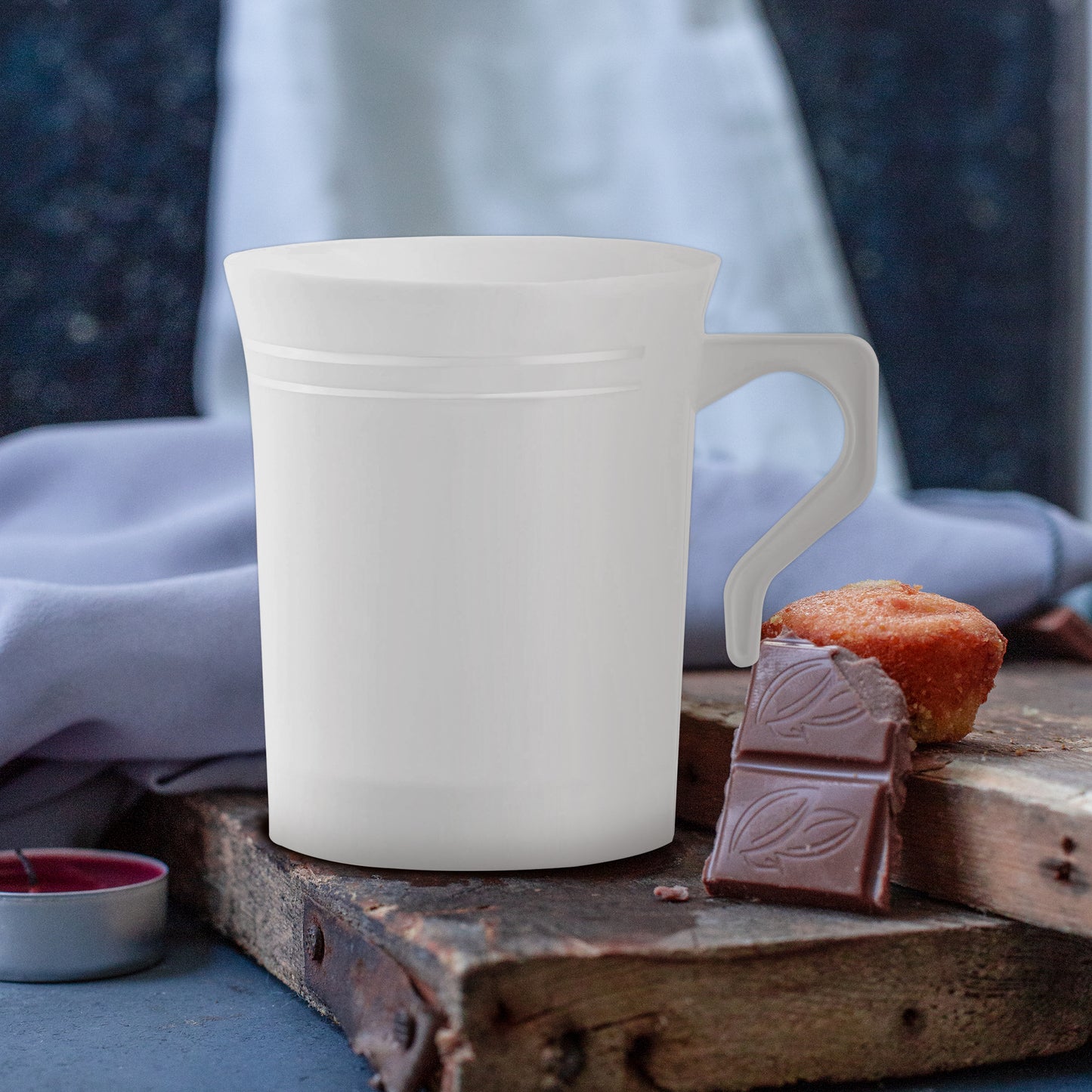 8 oz. White with Silver Edge Rim Round Disposable Plastic Coffee Mugs