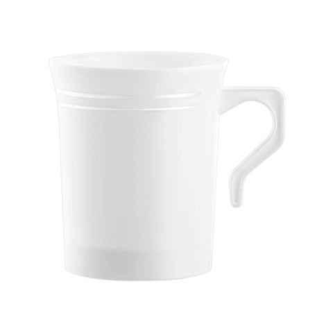 8 oz. White with Silver Edge Rim Round Disposable Plastic Coffee Mugs