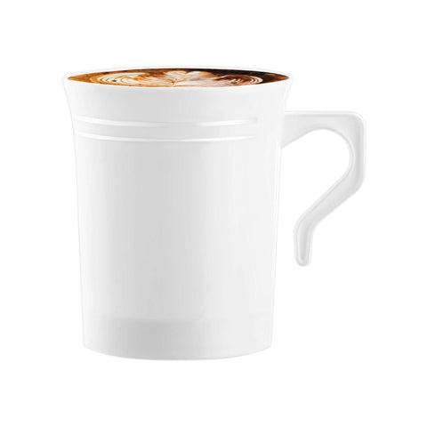 8 oz. White with Silver Edge Rim Round Disposable Plastic Coffee Mugs