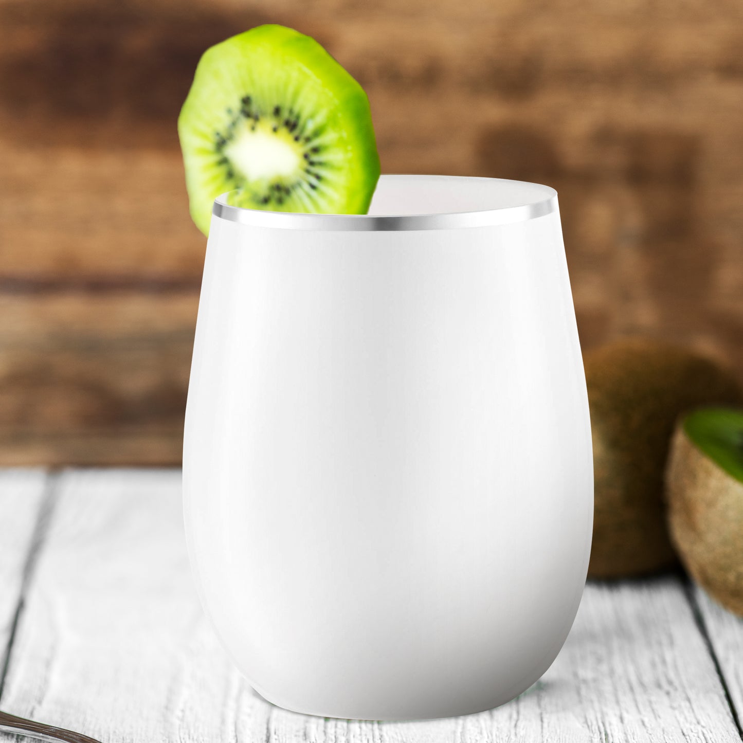 12 oz. White with Silver Elegant Stemless Disposable Plastic Wine Glasses