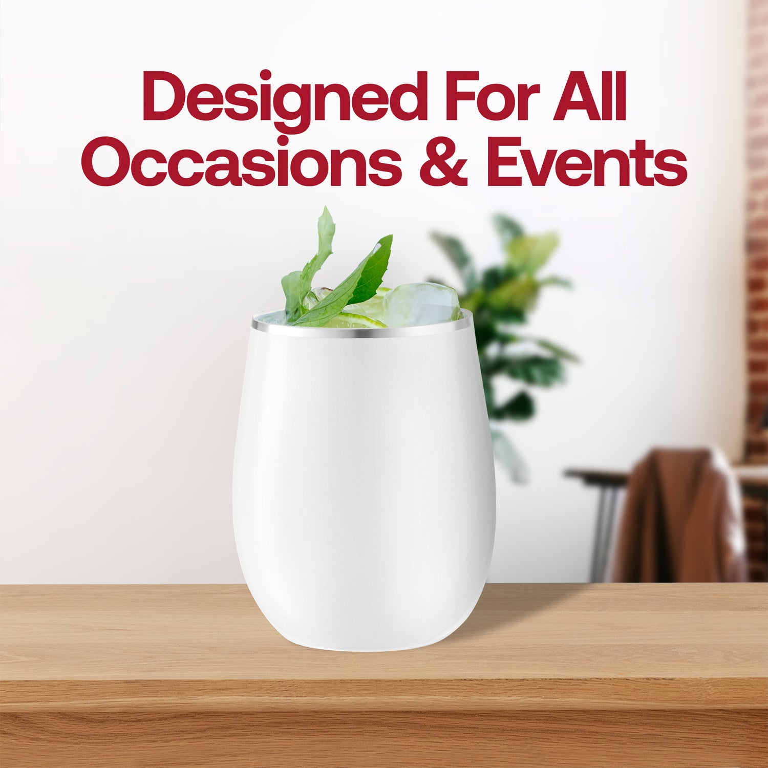 12 oz. White with Silver Elegant Stemless Disposable Plastic Wine Glasses Lifestyle | The Kaya Collection