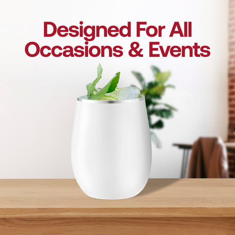 12 oz. White with Silver Elegant Stemless Disposable Plastic Wine Glasses Lifestyle | The Kaya Collection