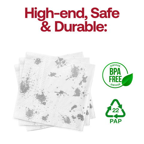 White with Silver Paint Splatter Paper Beverage/Cocktail Napkins BPA | The Kaya Collection