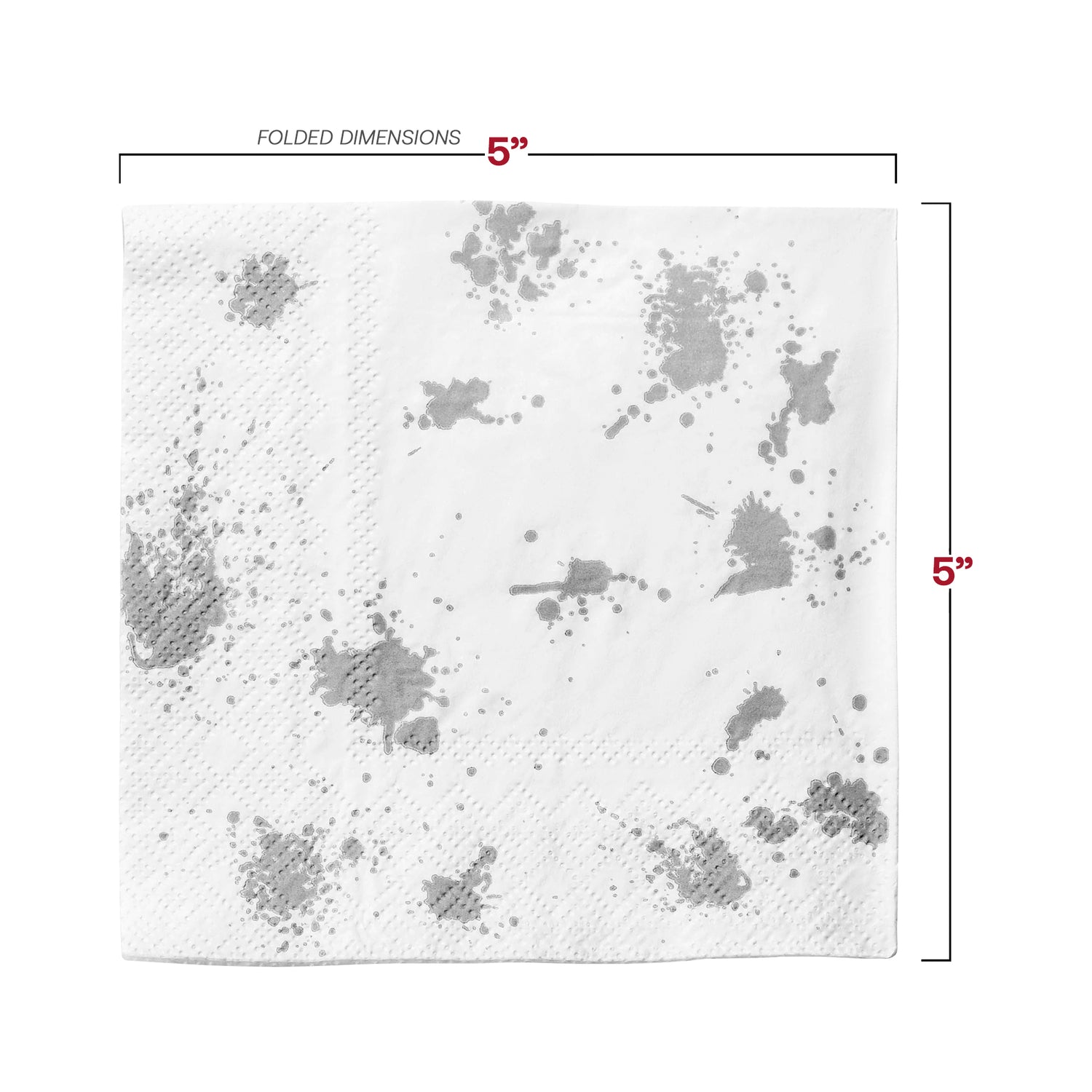 White with Silver Paint Splatter Paper Beverage/Cocktail Napkins Dimension | The Kaya Collection
