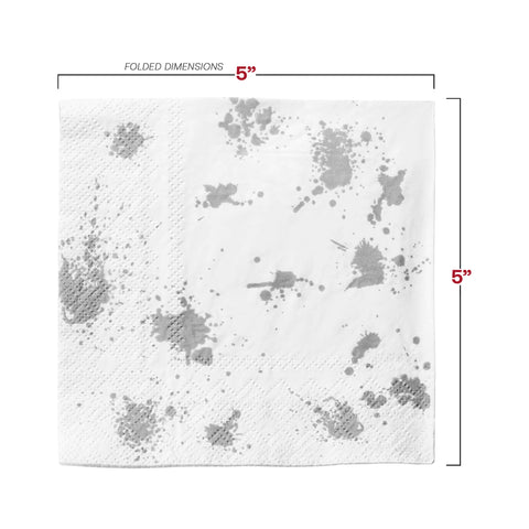 White with Silver Paint Splatter Paper Beverage/Cocktail Napkins Dimension | The Kaya Collection