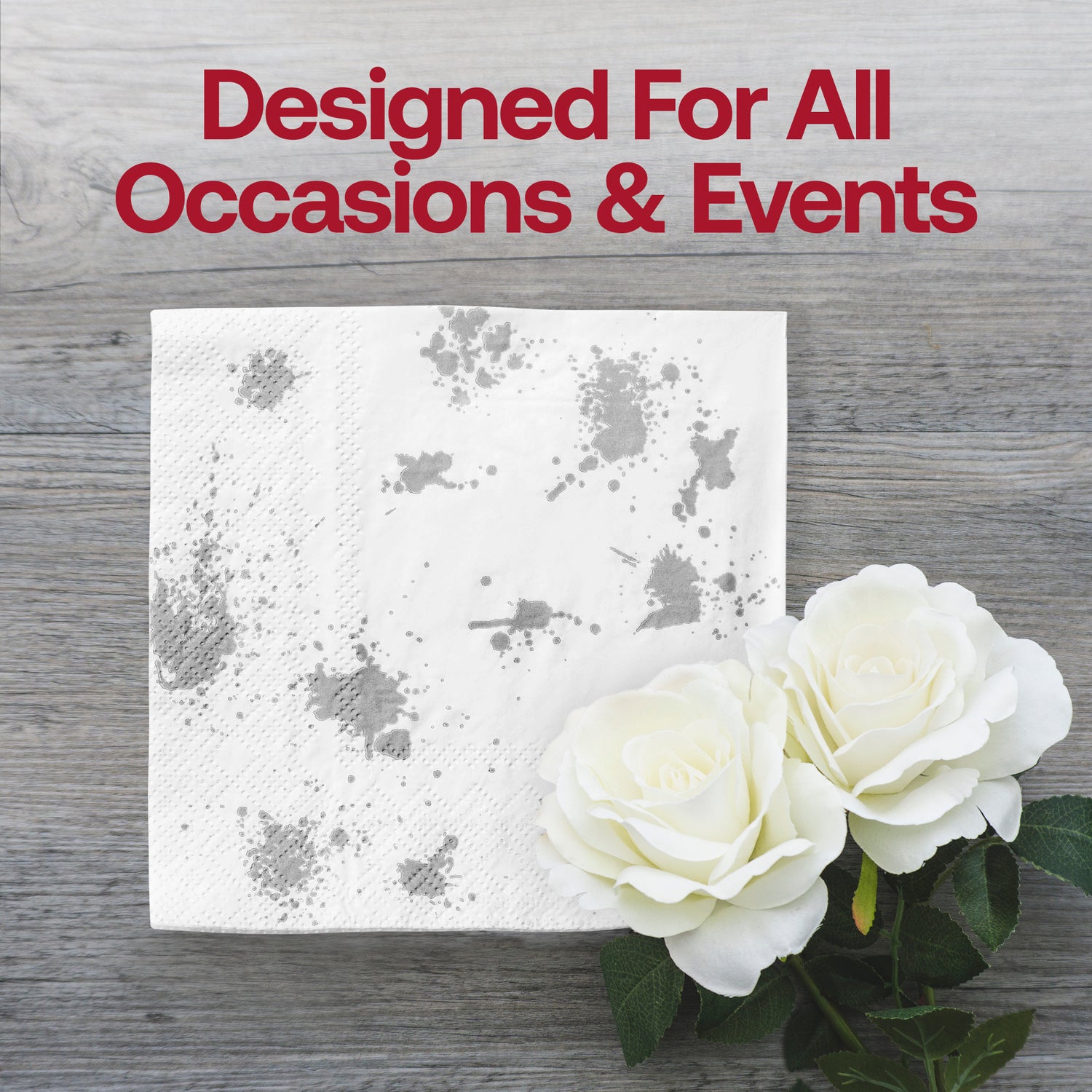 White with Silver Paint Splatter Paper Beverage/Cocktail Napkins Lifestyle | The Kaya Collection