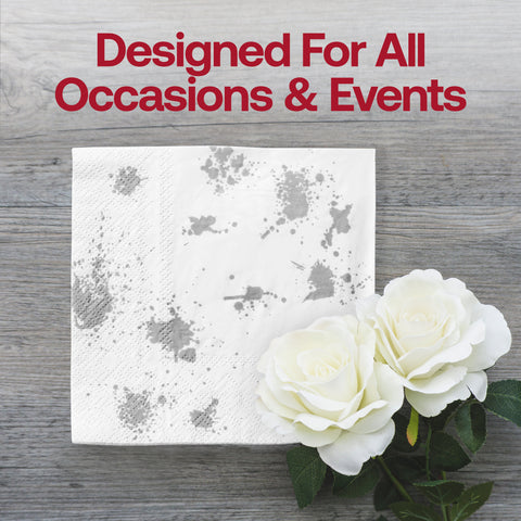 White with Silver Paint Splatter Paper Beverage/Cocktail Napkins Lifestyle | The Kaya Collection