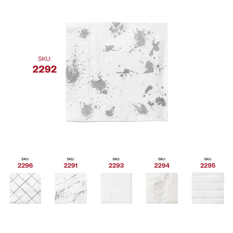 White with Silver Paint Splatter Paper Beverage/Cocktail Napkins SKU| The Kaya Collection