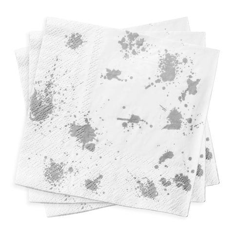 White with Silver Paint Splatter Paper Beverage/Cocktail Napkins Secondary | The Kaya Collection