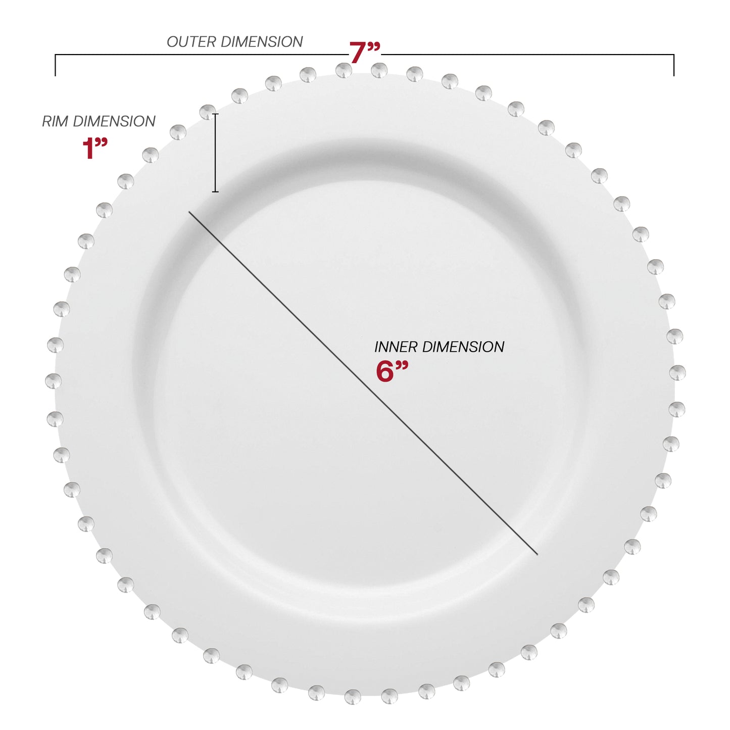 White with Silver Pearl String Round Plastic Salad Plates (7”)