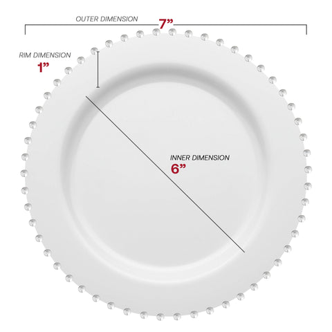 White with Silver Pearl String Round Plastic Salad Plates (7”)