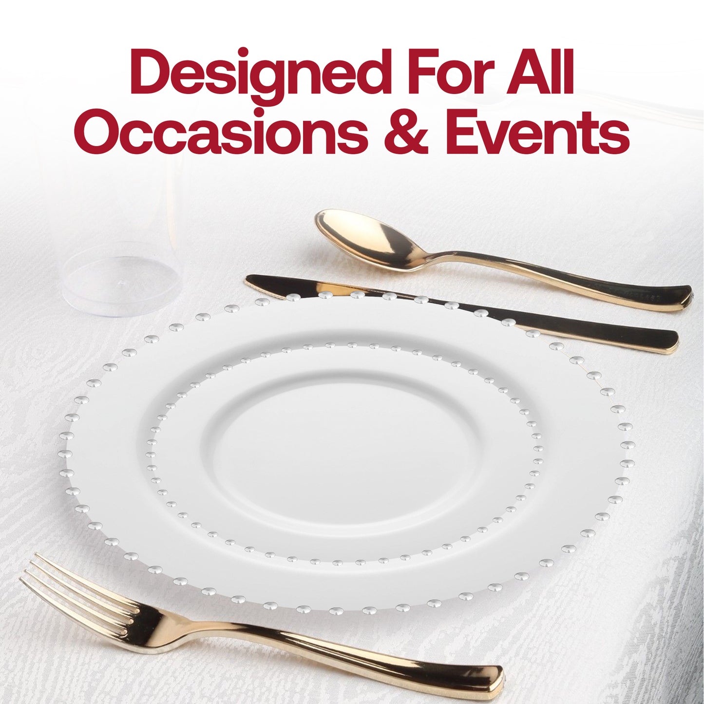 White with Silver Pearl String Round Plastic Salad Plates (7”)