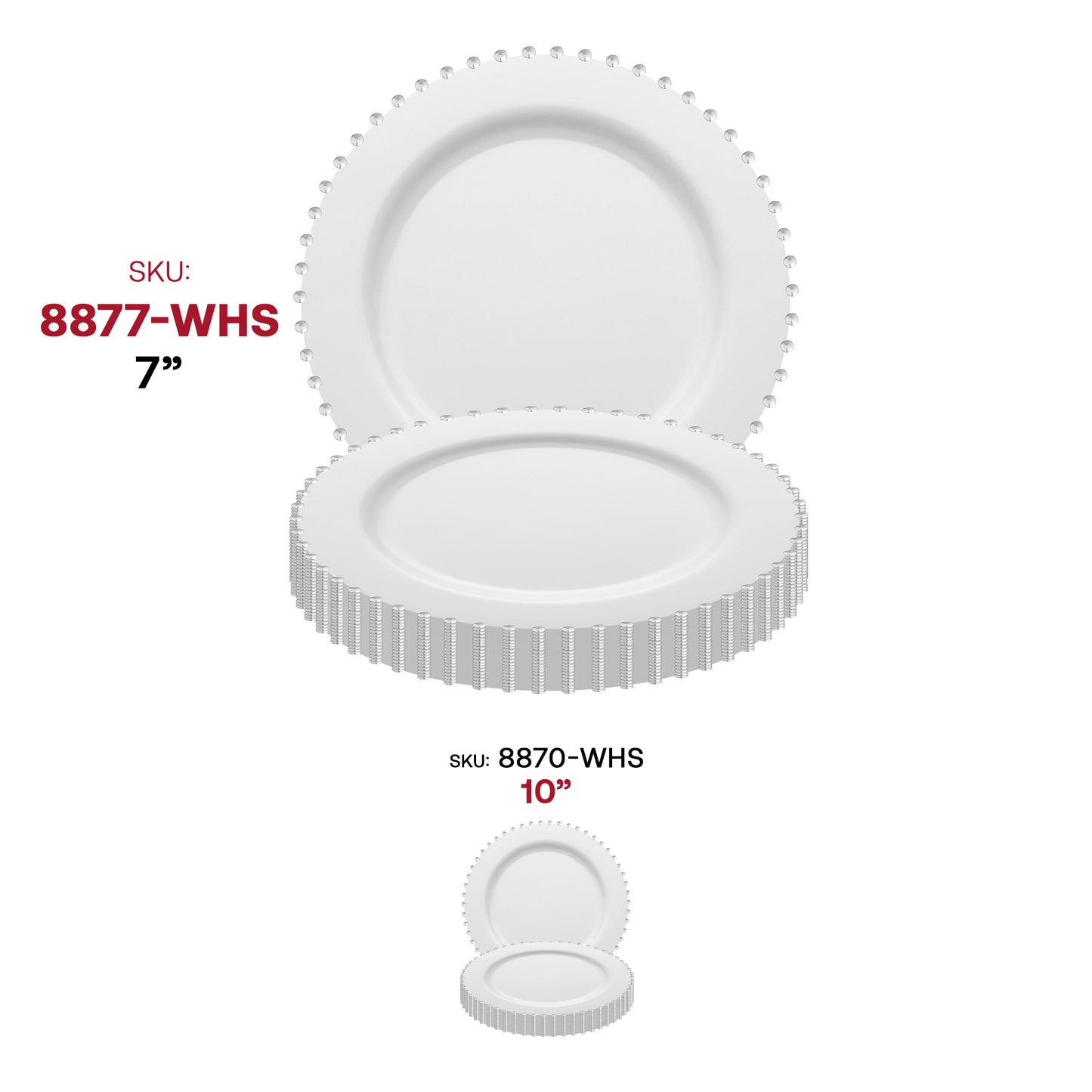 White with Silver Pearl String Round Plastic Salad Plates (7”)