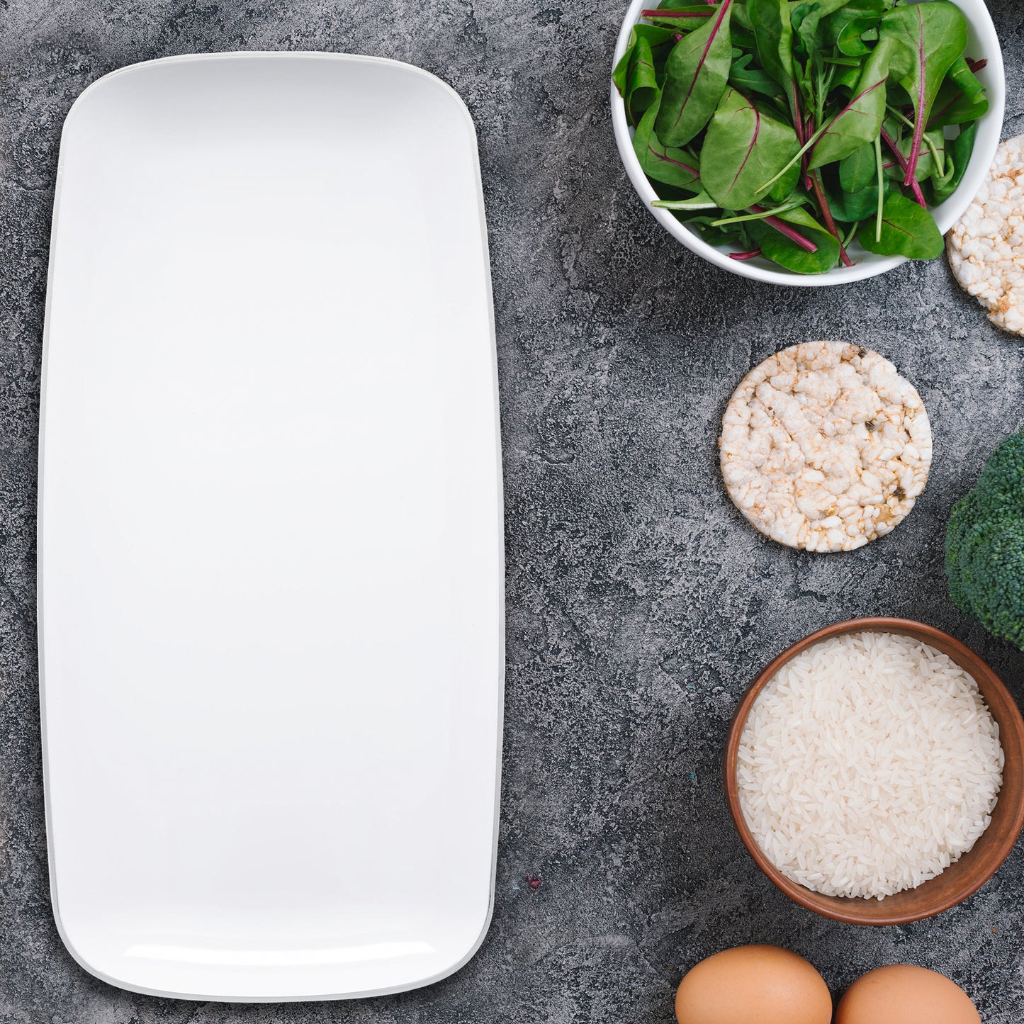 White with Silver Rim Flat Raised Edge Rectangular Plastic Plates (10.6" x 5")