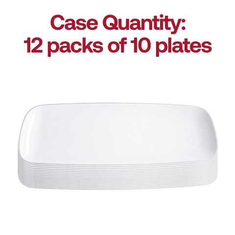 White with Silver Rim Flat Raised Edge Rectangular Plastic Plates (10.6