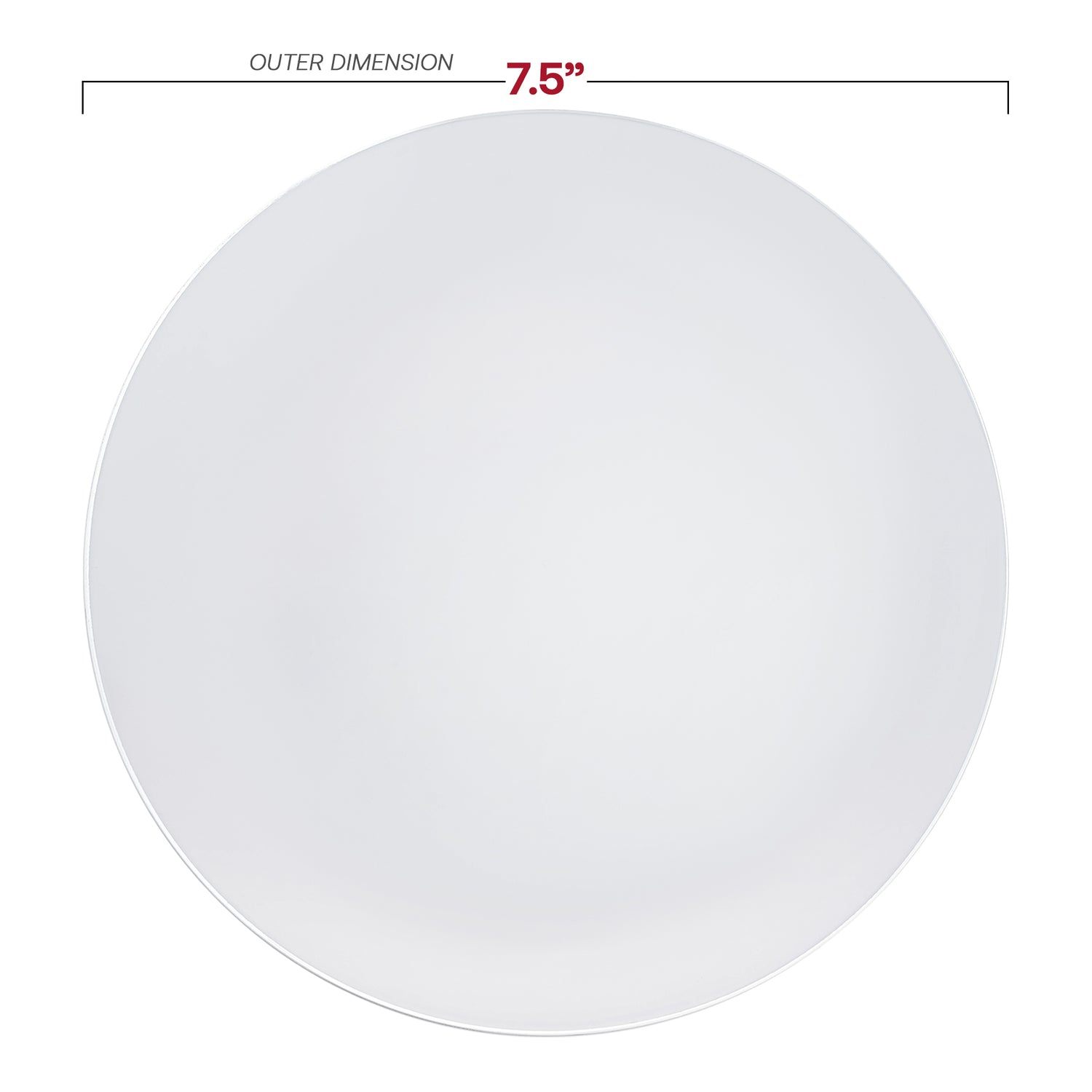 White with Silver Rim Organic Round Disposable Plastic Appetizer/Salad Plates (7.5") Dimension | Smarty Had A Party