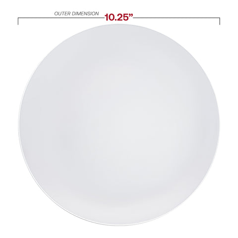 White with Silver Rim Organic Round Disposable Plastic Dinner Plates (10.25