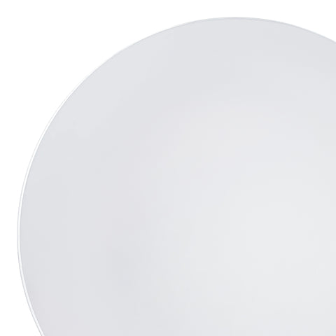 White with Silver Rim Organic Round Disposable Plastic Dinner Plates (10.25