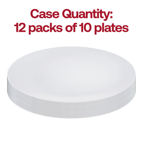 White with Silver Rim Organic Round Disposable Plastic Dinner Plates (10.25