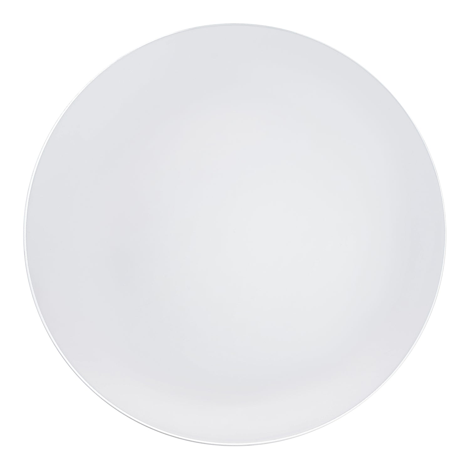 White with Silver Rim Organic Round Plastic Dinner Plates (10.25)