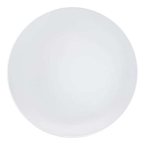 White with Silver Rim Organic Round Disposable Plastic Dinner Plates (10.25