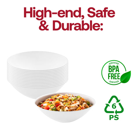 White with Silver Rim Organic Round Plastic Soup Bowls (16 oz.)
