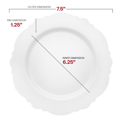 White with Silver Rim Round Blossom Disposable Plastic Appetizer/Salad Plates (7.5